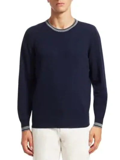 Shop Brunello Cucinelli Crew Stripe Collar Sweater In Blue