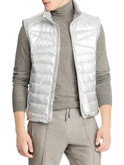 Shop Ralph Lauren Explorer Metallic Puffer Vest In Silver