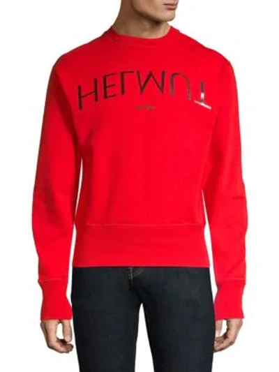 Shop Helmut Lang Logo Hack Crewneck Sweatshirt In Lava