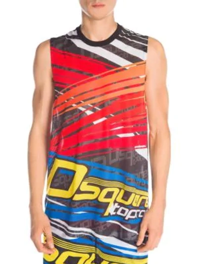 Shop Dsquared2 Taptronic Perforated Muscle Tank Top In Black