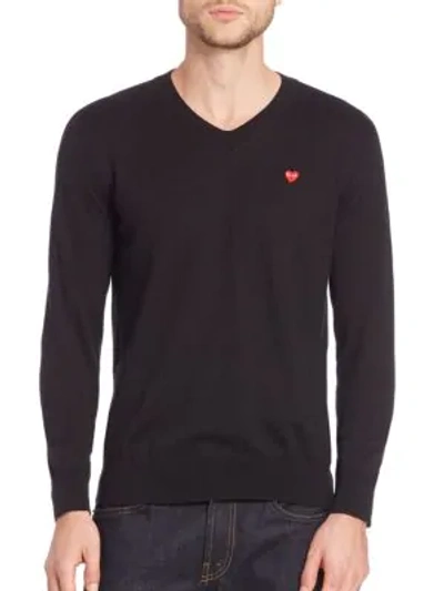 Shop Comme Des Garçons Play Play V-neck Cotton Sweater In Black