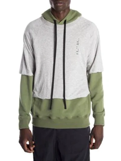 Shop Ben Taverniti Unravel Project To Create Layered T-shirt Hoodie In Grey Green