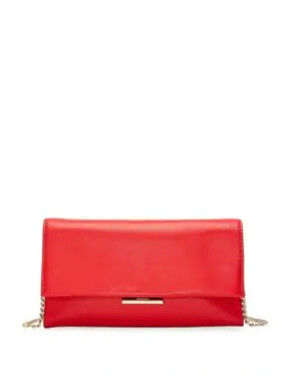 Shop Loeffler Randall Tab Chain Leather Clutch In Cherry Red