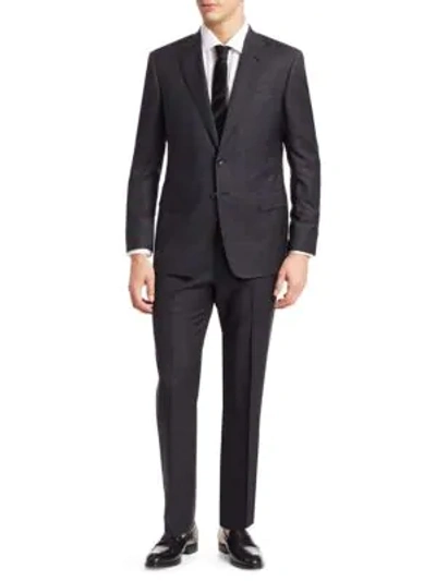 Shop Giorgio Armani Tonal Windowpane Wool Suit In Charcoal