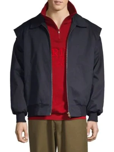 Shop Balenciaga Two-in-one Sweater Jacket In Navy