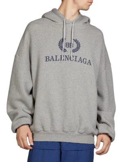 Shop Balenciaga Cotton Logo Hoodie In Grey
