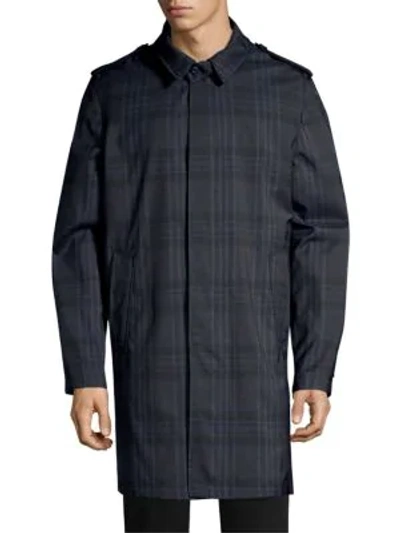 Shop Corneliani Point Collar Plaid Raincoat In Navy