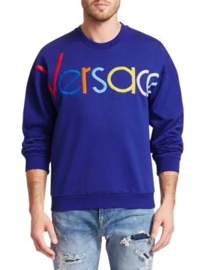 Shop Versace 1989 Logo Cotton Sweatshirt In Bluette