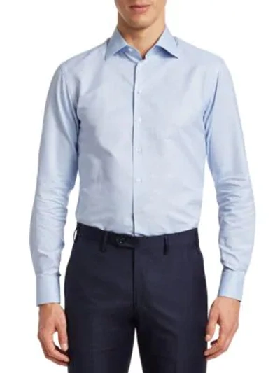 Shop Giorgio Armani Textured Stripe Dress Shirt In Blue