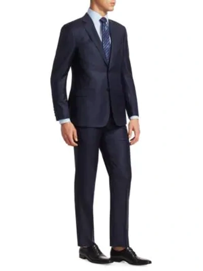 Shop Giorgio Armani Micro-check Wool Suit In Navy