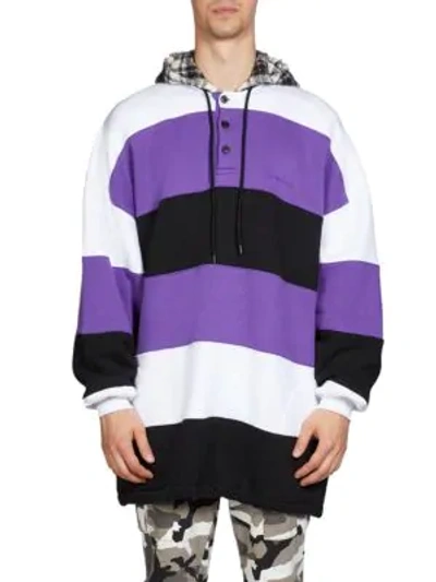 Shop Balenciaga Patchwork Cotton Hoodie In Violet Multi