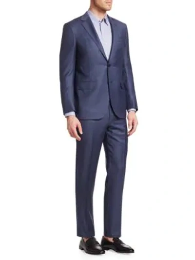 Shop Ermenegildo Zegna Men's Solid Wool Textured Suit In Light Blue