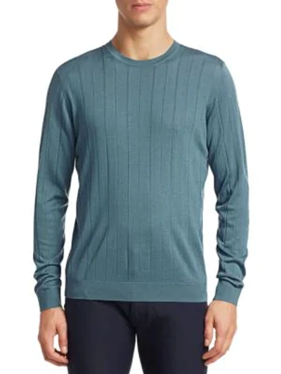 Shop Emporio Armani Vertical Stitch Wool Crewneck Sweater In Light Blue