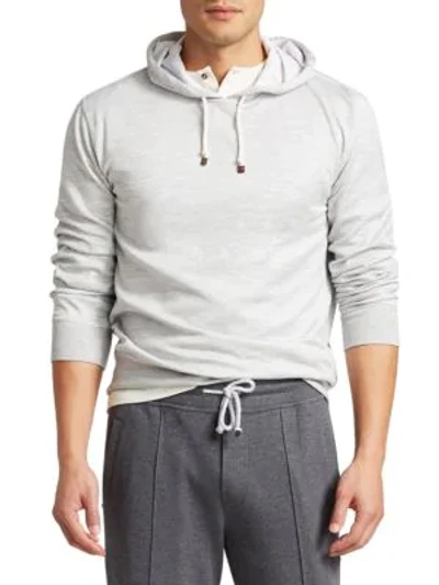 Shop Brunello Cucinelli Hooded Cotton Sweatshirt In Pearl