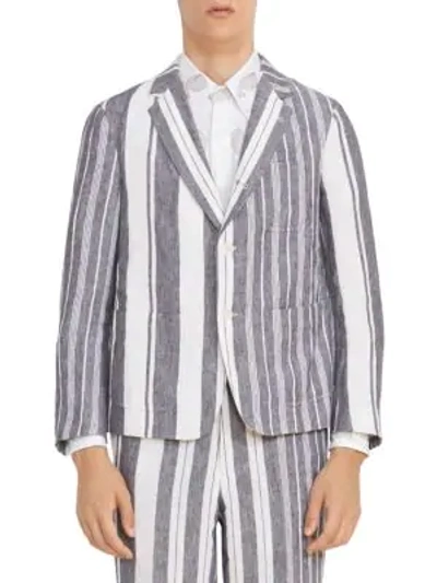 Shop Thom Browne Unconstructed Striped Patch Pocket Cropped Jacket In Multi