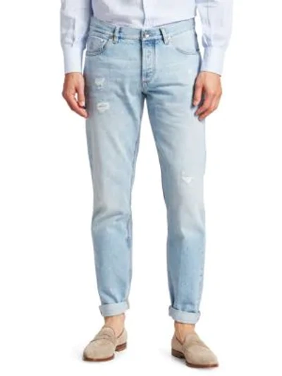 Shop Brunello Cucinelli Men's Lightweight Distressed Jeans In Light Wash