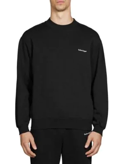 Shop Balenciaga Men's Logo Crewneck Sweatshirt In Noir