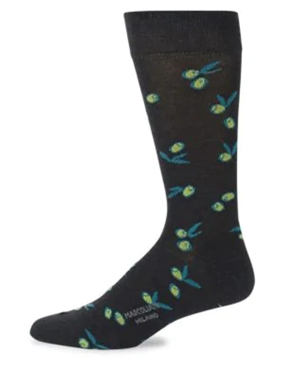 Shop Marcoliani Mid-calf Olive Cotton Socks In Charcoal