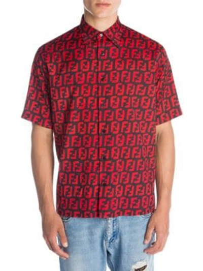 Shop Fendi Logo Print Short-sleeve Shirt In Red