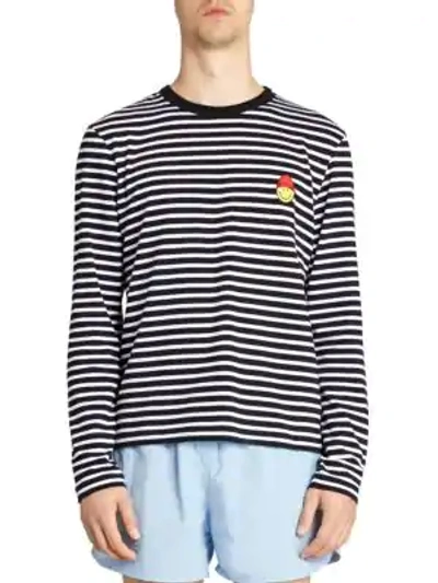 Shop Ami Alexandre Mattiussi Long Sleeve Striped Smile Patch T-shirt In Black White
