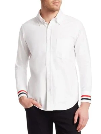 Shop Thom Browne Striped Grosgrain Cuff Point Collar Shirt In White