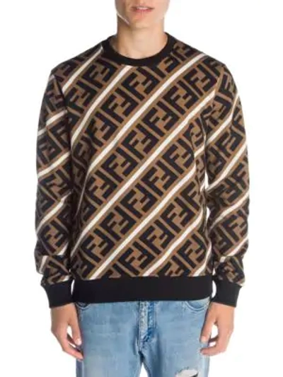 Shop Fendi Ff Stripe Crewneck Sweatshirt In Brown