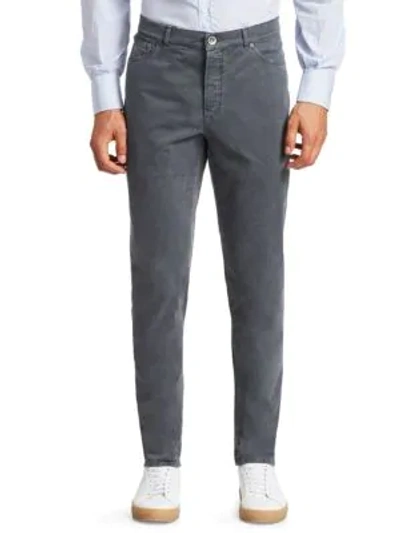 Shop Brunello Cucinelli Five-pocket Cotton Jeans In Dark Grey