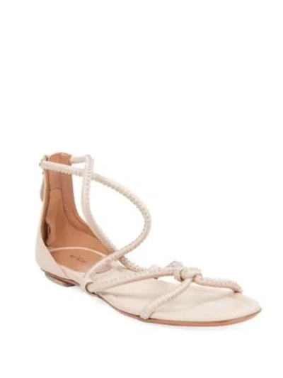 Shop Alaïa Women's Studded Flat Leather Sandals In Beige