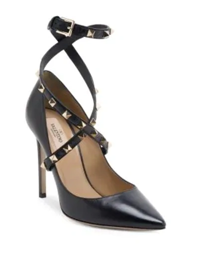 Shop Valentino Studwrap Leather Ankle-strap Pumps In Black