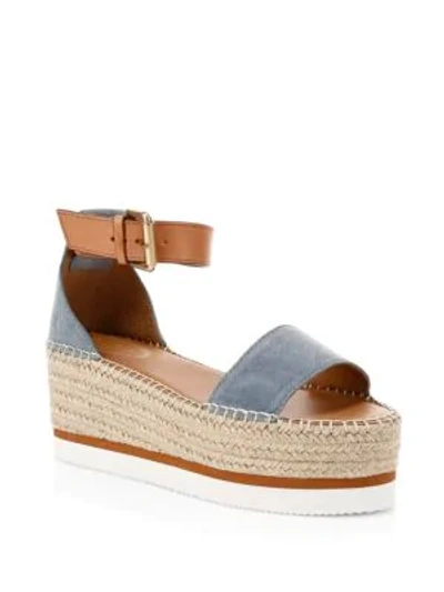 Shop See By Chloé Women's Glyn Leather Platform Espadrilles In Blue