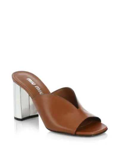 Shop Miu Miu Women's City Mirror-heel Leather Mules In Brown