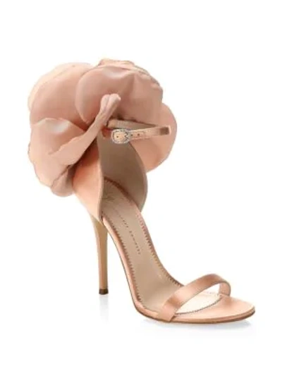 Shop Giuseppe Zanotti Alien Floral Silk Ankle-strap Sandals In Raso Salmone