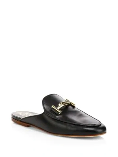 Shop Tod's Double T Flat Leather Mules In Black