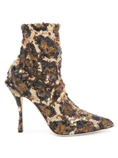 Shop Dolce & Gabbana Sequined Leopard Booties In Multi