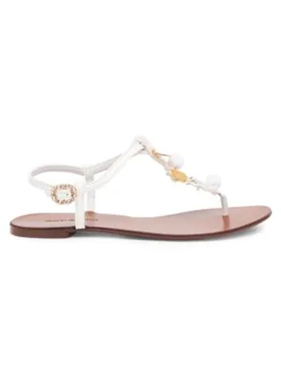 Shop Dolce & Gabbana Coin Embellished Leather Thong Sandals In White