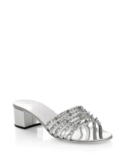 Shop Giuseppe Zanotti Embellished Metallic Leather Mule Sandals In Silver