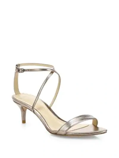 Shop Alexandre Birman Smart Cocktail Leather Kitten Heel Sandals In Platinum