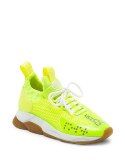 Shop Versace Cross Chainer Mesh Sneakers In Yellow