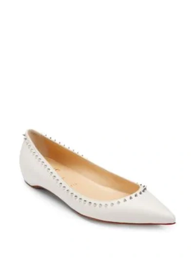 Shop Christian Louboutin Anjalina Spiked Leather Flats In Snow Silver