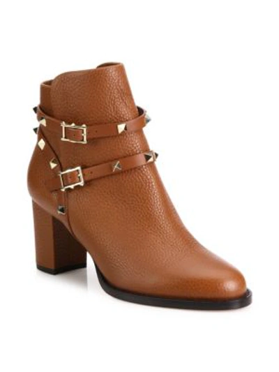 Shop Valentino Rockstud Leather Ankle Boots In Light Cuir