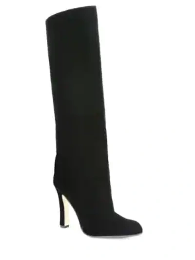 Shop Manolo Blahnik Khomo 105 Tall Velvet Boots In Black