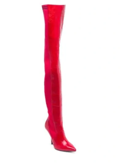 Shop Fendi Rockoko Thigh-high Point Toe Boots In Red