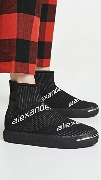 Shop Alexander Wang Pia Knit Sneakers In Black