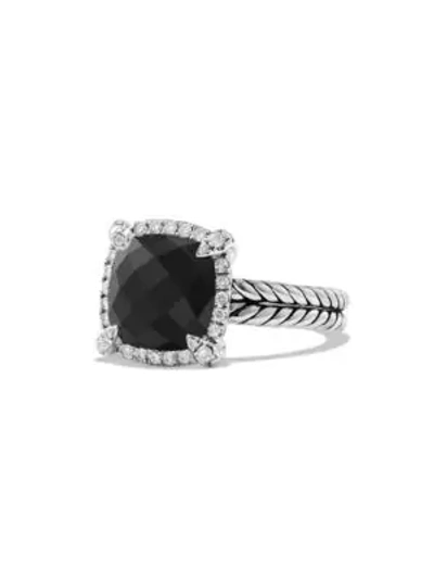 Shop David Yurman Women's Châtelaine Pave Bezel Ring With Gemstone & Diamonds/9mm In Black Onyx