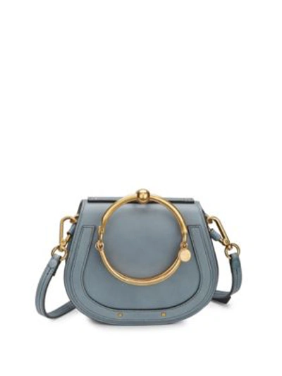 Shop Chloé Small Nile Leather & Suede Bracelet Bag In Dark Blue