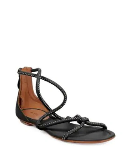 Shop Alaïa Women's Studded Flat Leather Sandals In Black