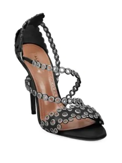 Shop Alaïa Grommet Stiletto Leather Sandals In Black
