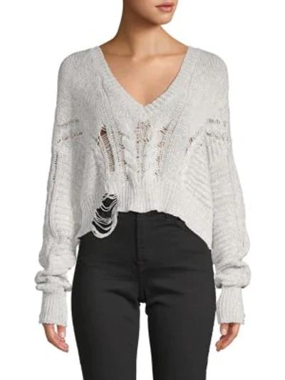 Shop Wildfox Distressed Rib-knit Sweater In White