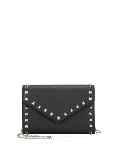 Shop Valentino Rockstud Leather Wallet-on-chain In Black