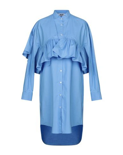 Shop Msgm Shirt Dress In Sky Blue